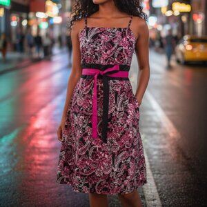 Ann Taylor LOFT Black-Pink-White Swirls Geometric Strap/Strapless Mini-Dress 12